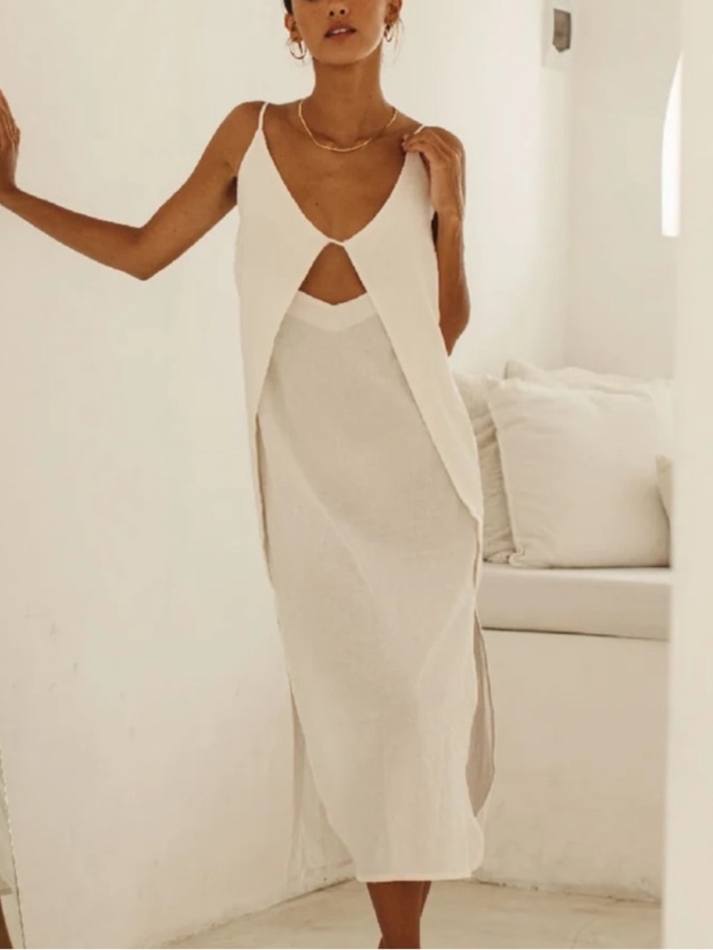 Women's Cream Midi Cutout Slip Dress